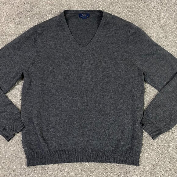 Brooks Brothers 346 Merino Wool Blend Sweater Men's Large Gray V-Neck Stretch - Picture 1 of 7